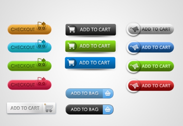 各种格式的彩色购物车下载网页按钮素材