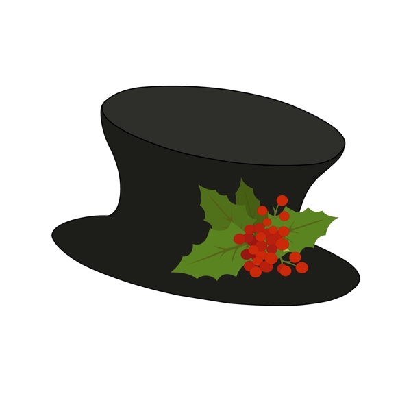 圣诞节卡通扁平黑色礼帽红色浆果装饰元素