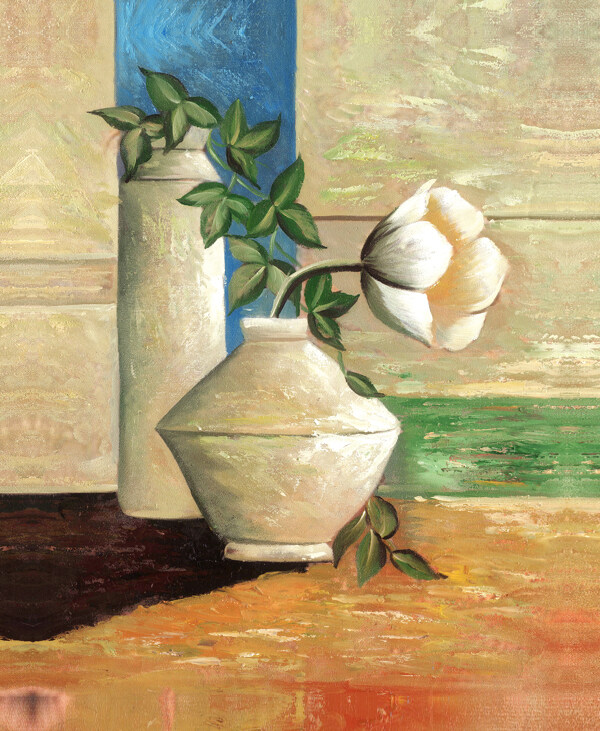 鲜花花瓶装饰油画图片
