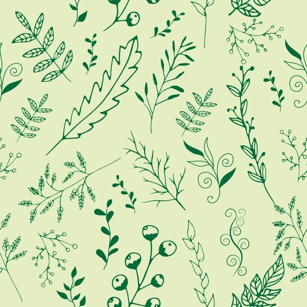 绿色手绘植物叶子矢量图
