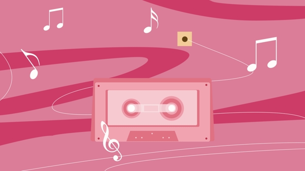 一盘磁带乐符粉色卡通背景