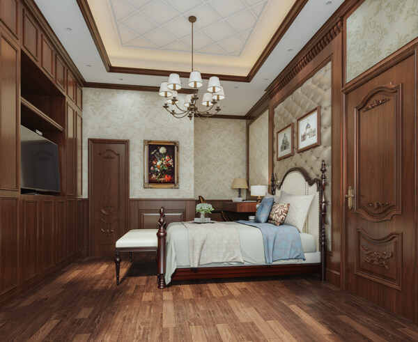 美式卧室房间效果图图片