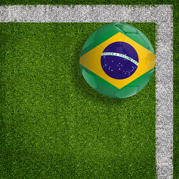 球场上的巴西国旗足球图片