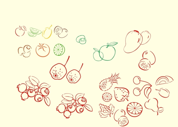 水果蔬菜线条矢量图