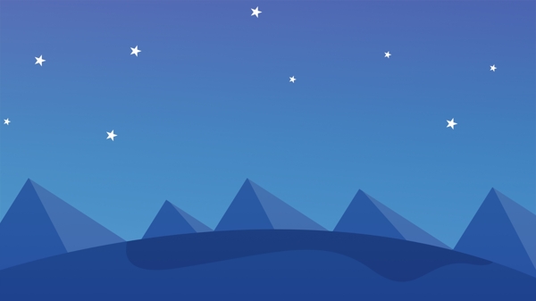 蓝色夜晚星星卡通小山背景