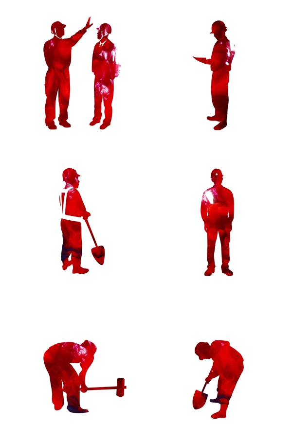 五一劳动节红色工人形象剪影元素