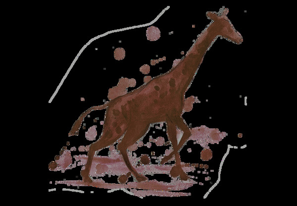 手绘水墨咖啡色长颈鹿装饰图案素材
