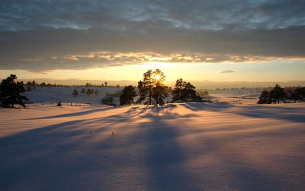 夕阳下的雪景