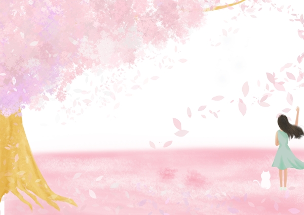 粉色樱花树与花海主题边框
