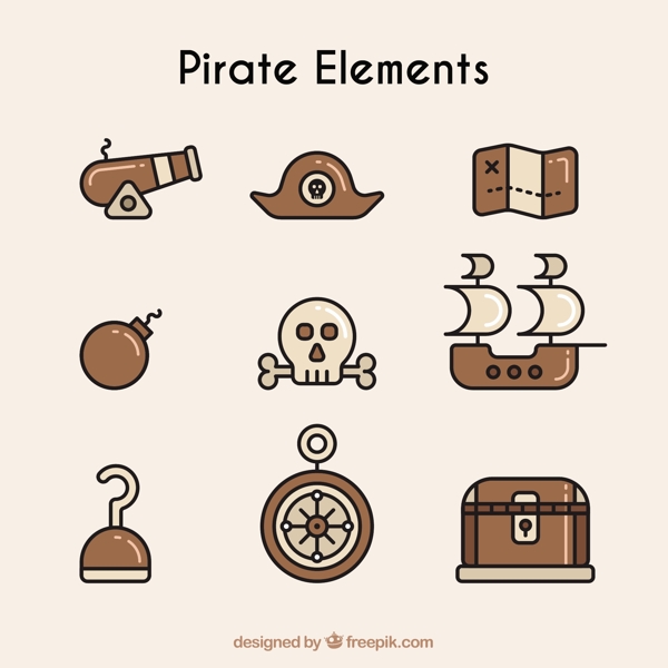 各种海盗元素插图矢量素材