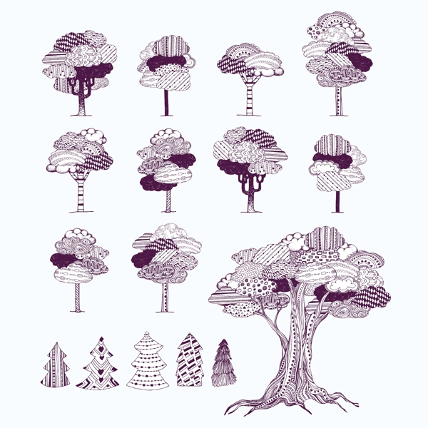 手绘大树创意图案图标素材
