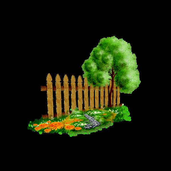绿色大树篱笆元素