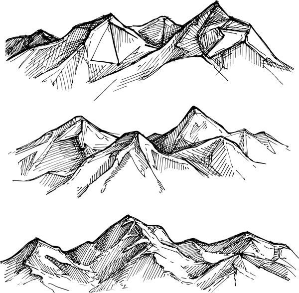 手绘山顶线稿草图矢量素材下载