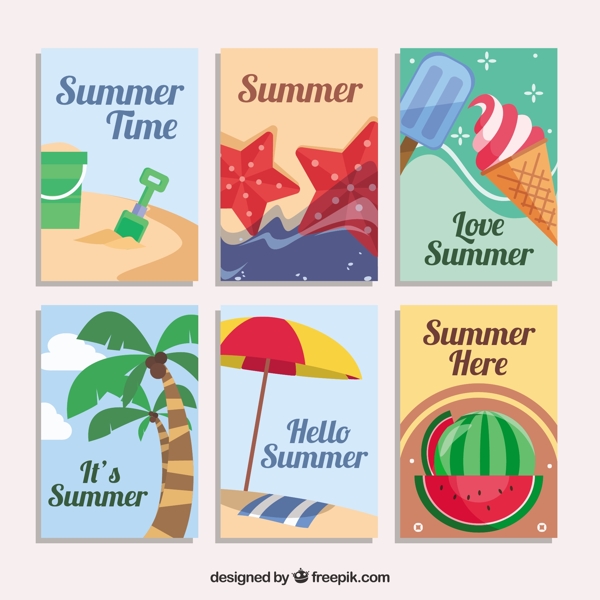 六个夏季元素装饰图形平面设计背景