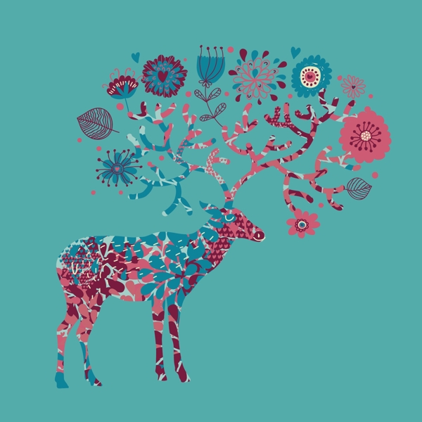 印花矢量图动物鹿麋鹿花纹填充免费素材