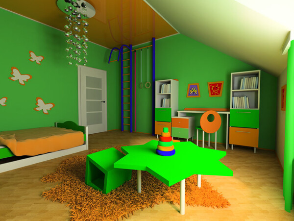 绿色儿童房间装饰图片