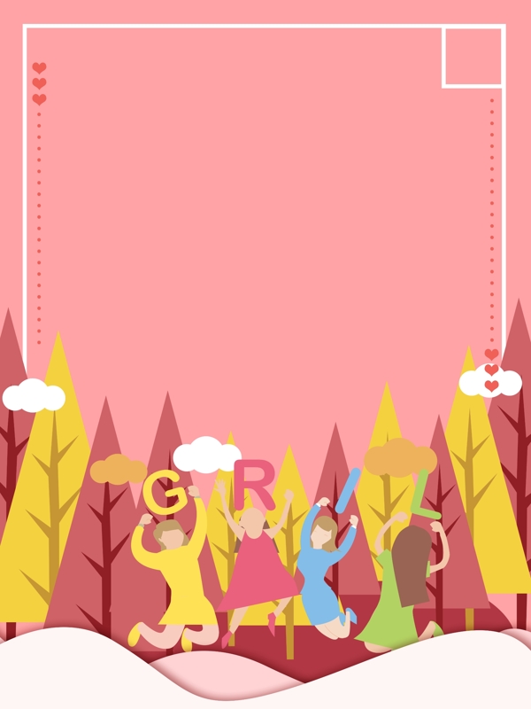 粉色森林少女广告背景