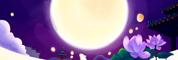 紫色荷塘月色中秋背景图