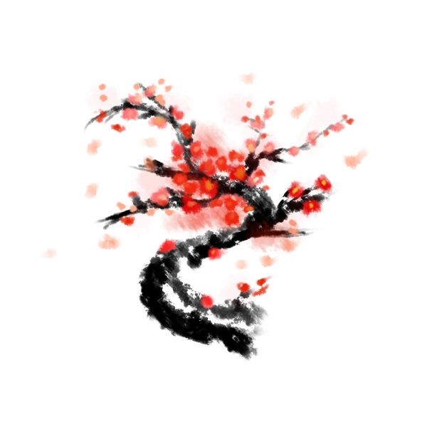 中国风写意红色梅花