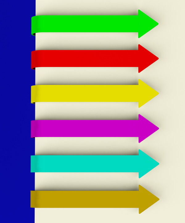 六彩色长箭头的标签在菜单列表或记录纸