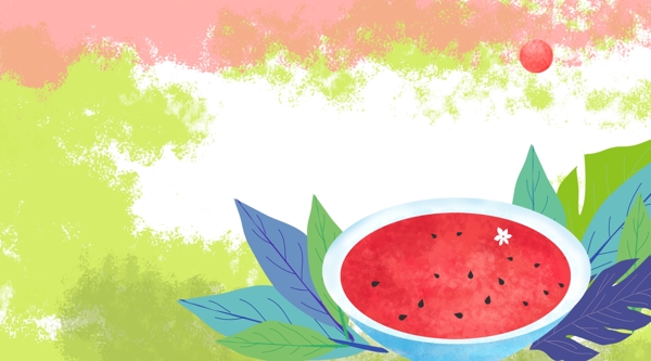 简约西瓜新鲜水果插画背景