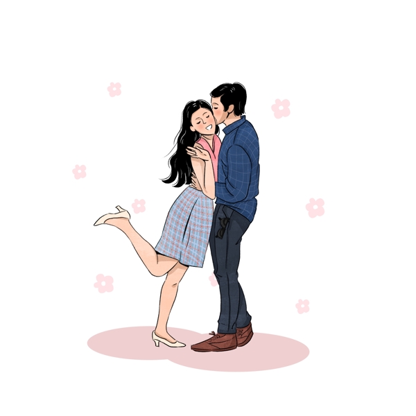 七夕节拥抱亲吻的情侣元素