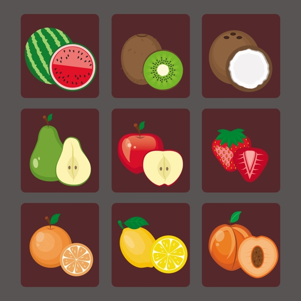 一组彩色水果图标元素