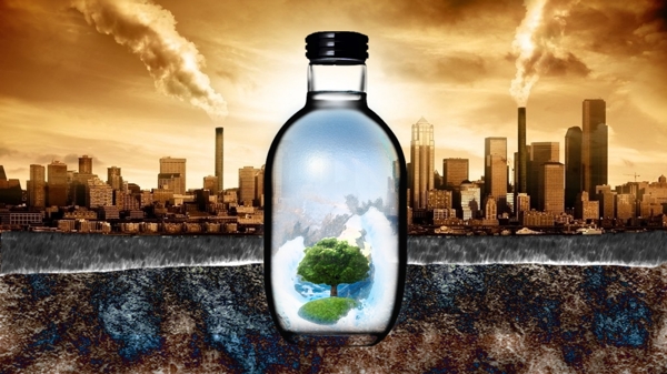 关爱地球环境污染自然灾害玻璃瓶