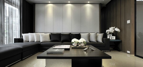现代时尚客厅深色布艺沙发室内装修效果图