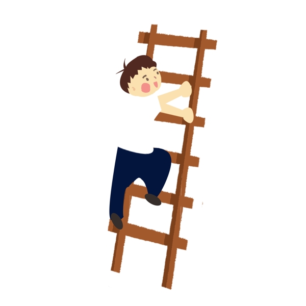 爬梯子的小男孩插画设计可商用元素
