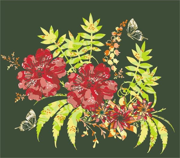印花矢量图优雅植物动物昆虫色彩免费素材