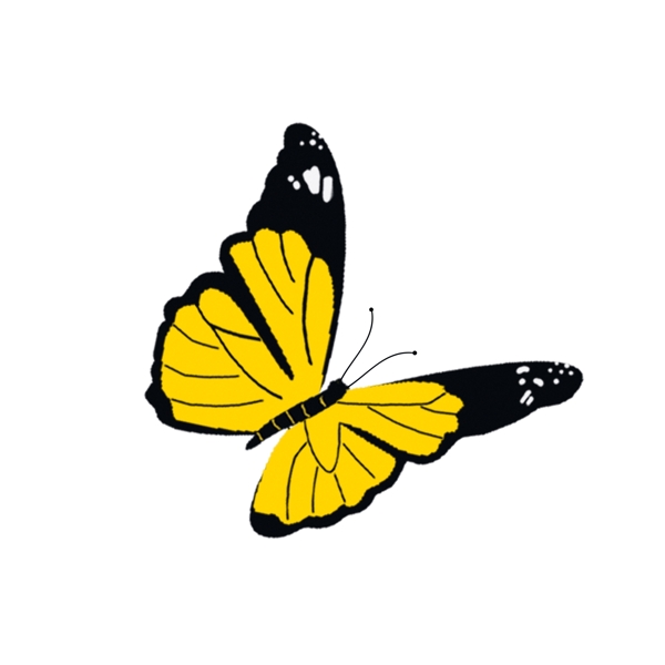 一只黄色飞舞的蝴蝶卡通元素