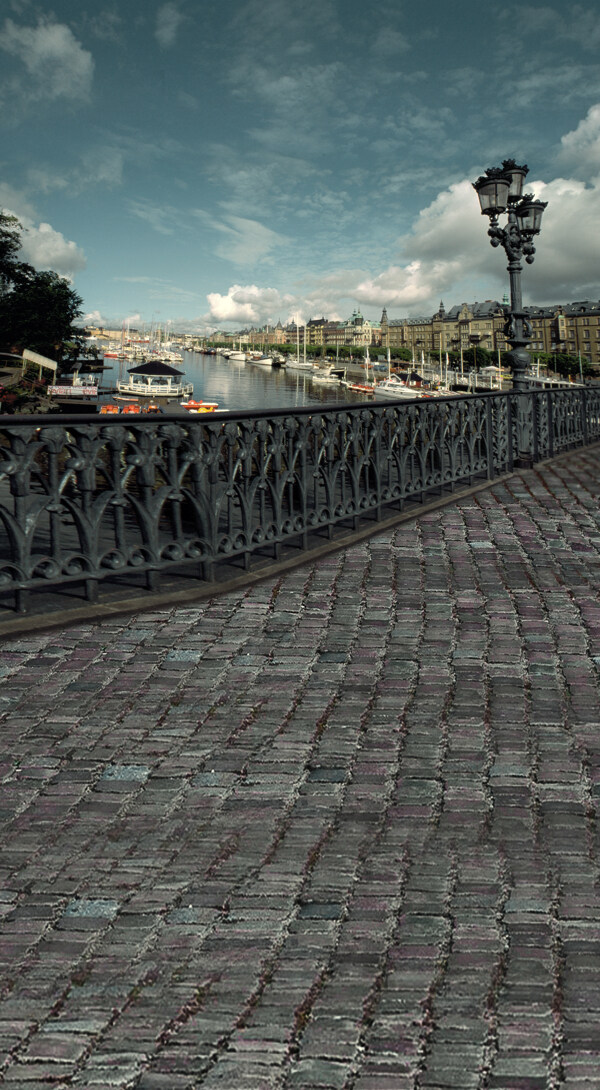 大桥河流城市风光影楼摄影背景图片