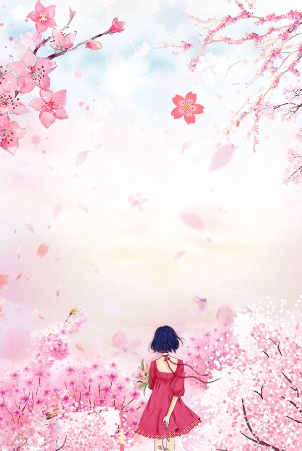 粉色樱花季简约浪漫背景