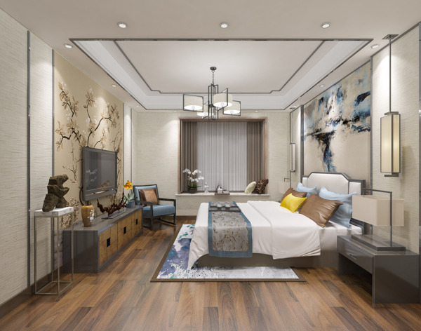 新中式卧室效果图3dmax模型