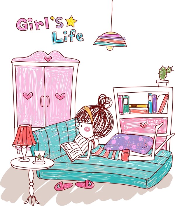 趴在床上看书的女孩图片