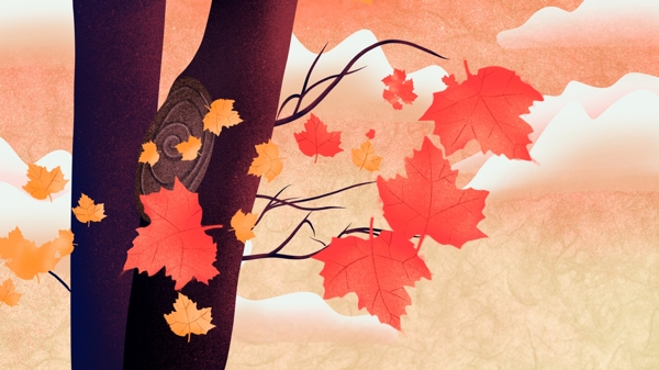 二十四节气秋分红色的枫叶手绘海报插画壁纸