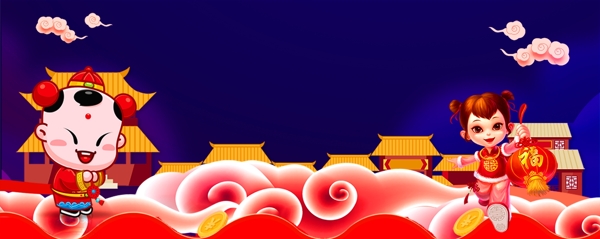 蓝色2019新春元旦banner背景