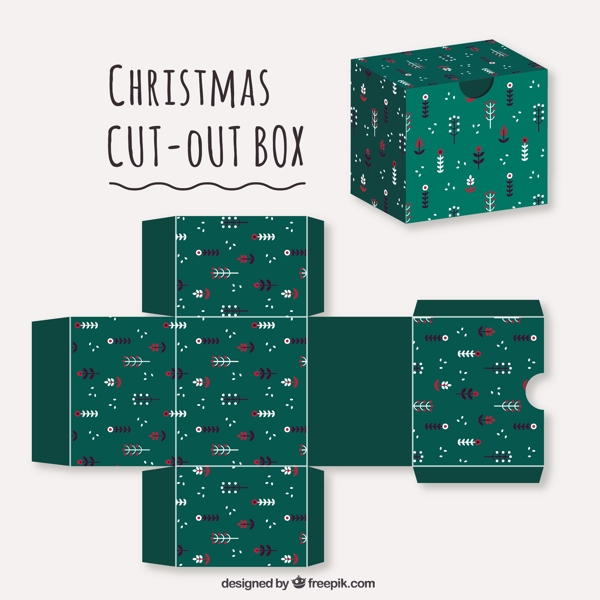 绿色花的圣诞礼物盒