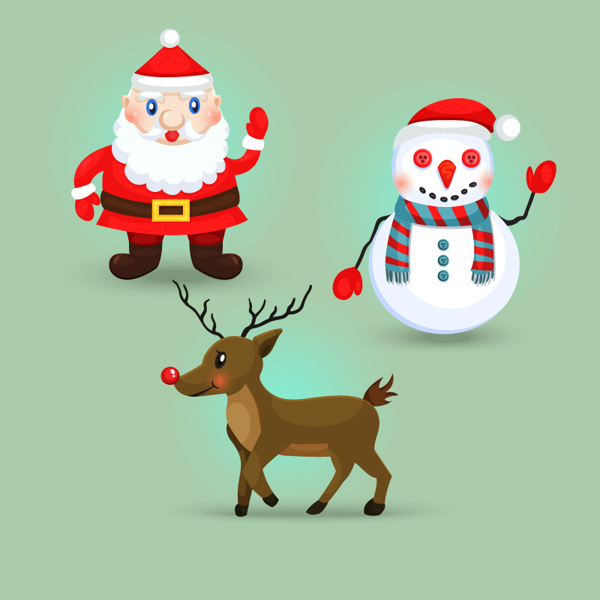 圣诞老人雪人与驯鹿矢量素材下载