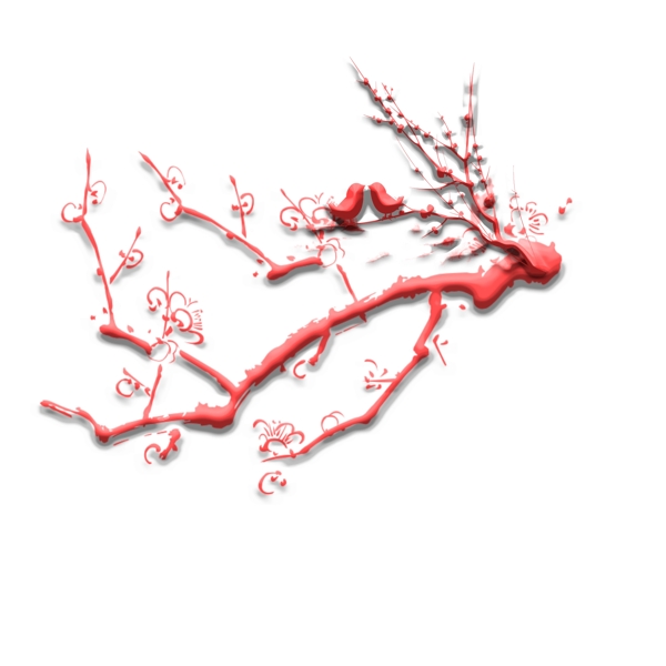 水彩红色树枝梅花装饰