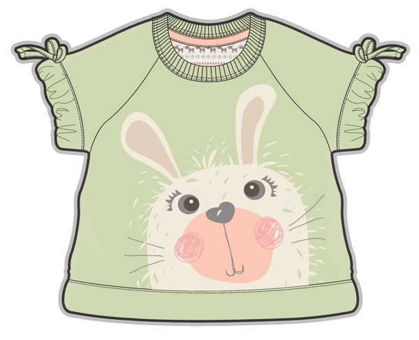 兔子短袖女宝宝服装设计彩色稿件矢量素材