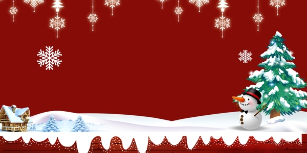 红白圣诞节雪人圣诞树促销背景素材