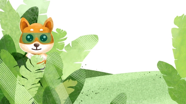 可爱小动物与绿叶装饰边框
