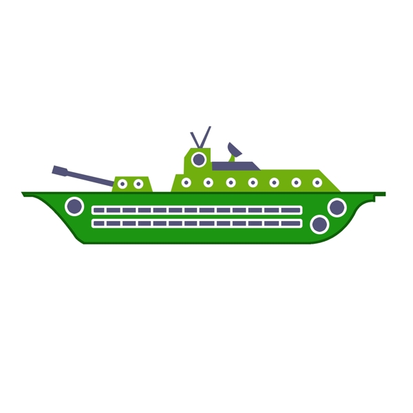 军事绿色的军舰插画