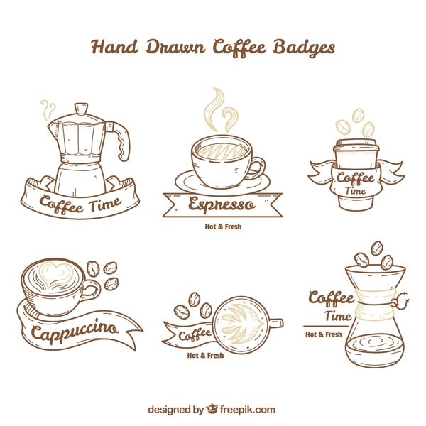 6款手绘咖啡元素徽章