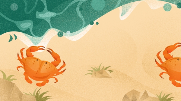 夏日海滩螃蟹旅游背景素材