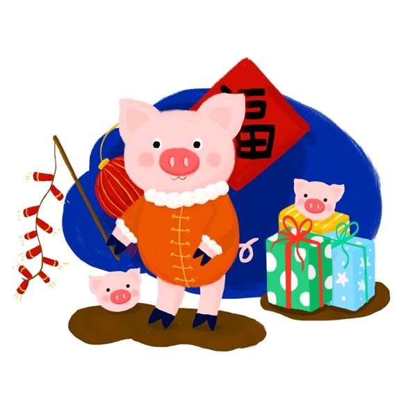 2019猪年大吉手绘可爱卡通猪猪PSD源文件