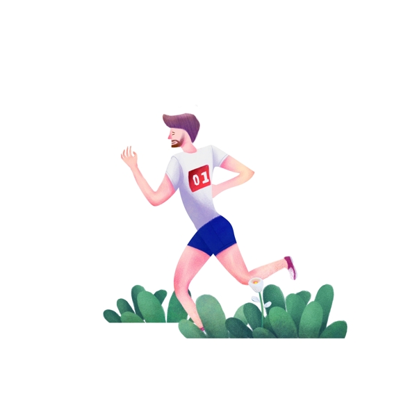 跑步运动户外手绘插画风马拉松清新绿色