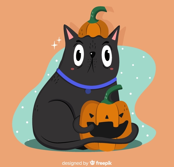 抱南瓜灯的黑猫图片